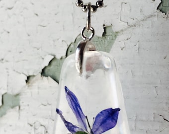 Blue Flower necklace, Terrarium pendant, REAL flower necklace, Dried flower pendant