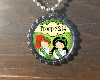Juniors Junior Girl Scouts Personalized ANY NAME bottle cap necklace - * Free Chain*