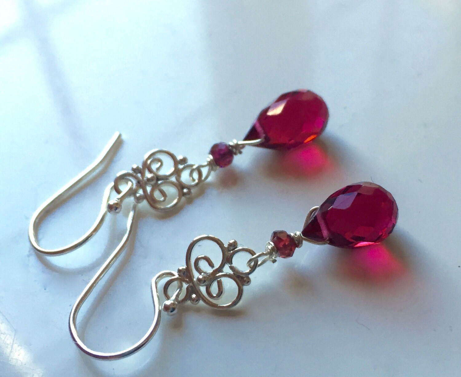 Red Teardrop Mini Chandelier Earrings Gift Zoom