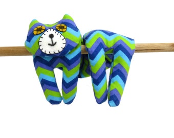 Flat Cat, Hot Cold Rice Bag, Microwave Neck Wrap, Rice Heating Pad, Hot Cold Therapy Pack, Blue Green Chevron