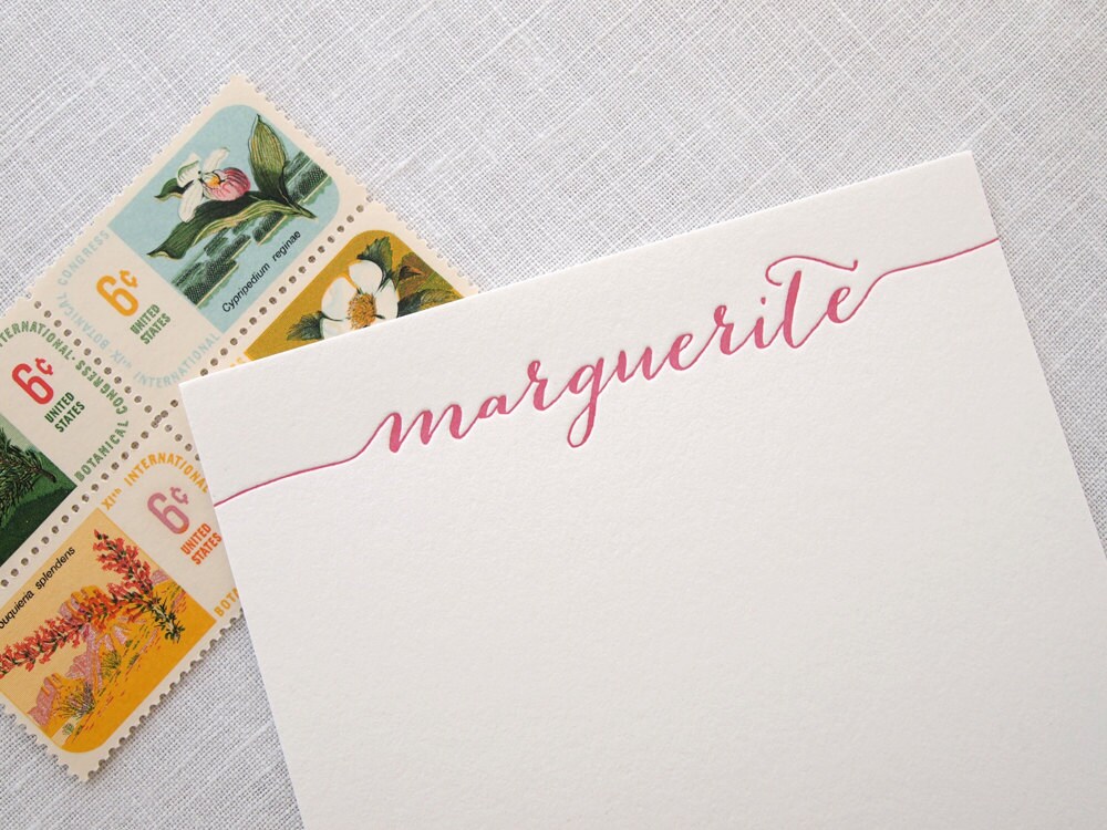 swash calligraphy letterpress stationery personalized note letter press stationery
