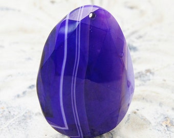 Large Purple Faceted Agate Pendant, Purple Teardrop Necklace Pendant, Gemstone pendant, Stripes Agate, stone pendant, DIY necklace,