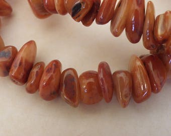Shell pearls in schips 50 approximately 5 mm 8 mm 6 mm hole 1 mm beige orange