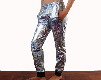 Rock Star Holographic Flare Disco Pants Halloween Sparkle