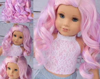 Custom Doll Wig for 18" American Girl Doll - Heat Safe - Tangle Resistant fits 10-11.5" head size of all 18" dolls Gotz Our Generation Pink