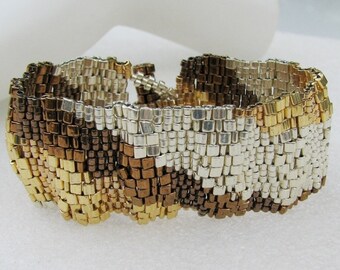 Corrugated Mixed Metals Color Ribbon Peyote Cuff (2531) - A Sand Fibers Made-to-Order Creation