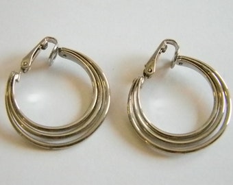 Silver Tone Hoop Clip On Earrings