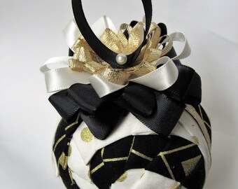 Black, White & Gold Quilted Ornament