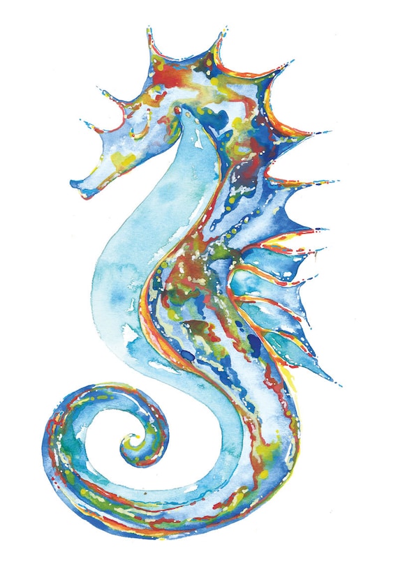 Seahorse Decor Wall Art Print by Tamara Kapan // Colorful