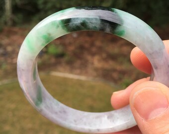 BA007_56.6mm_Certified Jade/Jadeite Bangle_Light Green to Green with Dark Green & Pale Lavender