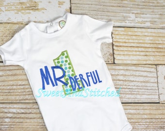 Boys First (1st) Birthday Outfit, Mr. Onederful birthday shirt, Mr. 1Derful, Baby Boy Cake Smash Outfit, 1st Birthday Shirt