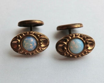 Victorian Oval Cufflinks Foil Glass Stones