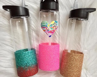Glitter Dipped Water Bottle, Personalized, Kid's Water Bottle, Patterned Vinyl, Create Your Own, Sports Bottle, Monogrammed Bottle