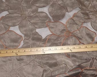 2 metres Brown Floral Fabric Remnant, Soft Furnishing Fabric