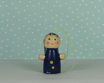 Vintage angel Christmas ornament blue gold 1970s