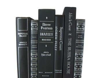 Black Silver White Decorative Books , Black Vintage Books , Home Decor , Old Books , Vintage Photo Props , Table Setting , Wedding Decor