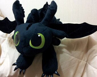 How to Train Your Dragon inspired Toothless the Night Fury (60 cm long) large plushie, made of minky plush with poseable wings.