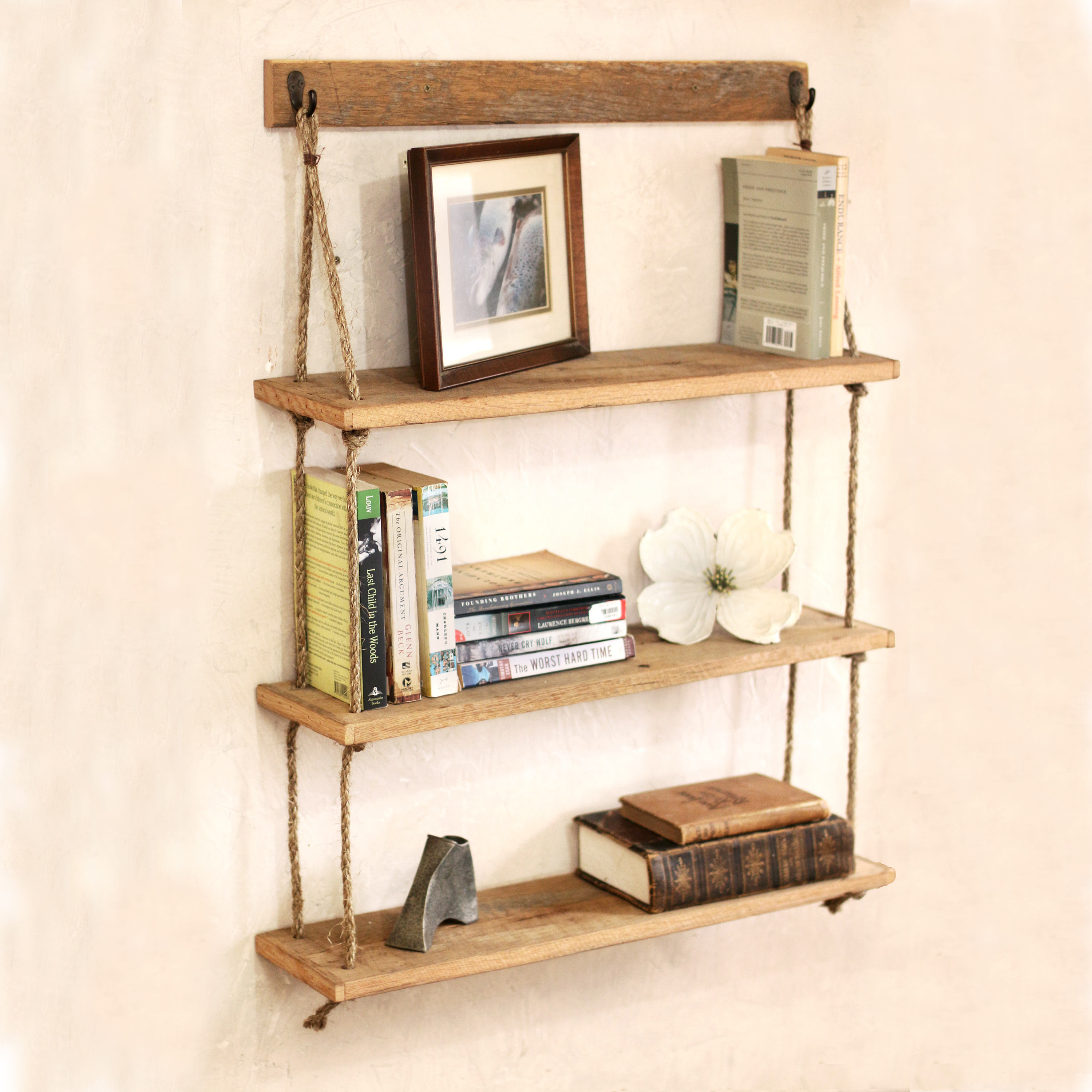 Hanging shelf Reclaimed wood shelves Hanging barn wood
