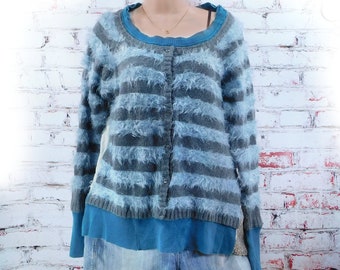 refashion sweater top, wearable art sweater , -Romantic top - grunge sweater top - Boho chic top - Bohemian top -Size X L - # 12