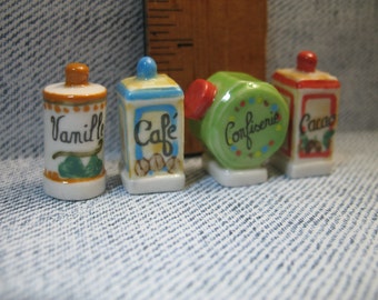 Vintage Style Kitchen Containers - French Feve Feves Porcelain Figurines Doll House Miniatures