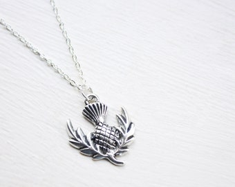 Scottish Thistle Necklace- Outlander Necklace - Scotland Necklace - Silver Thistle Pendant