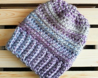 Toddler Winter Hat, Purple/Blue, 1-2 years, wool blend