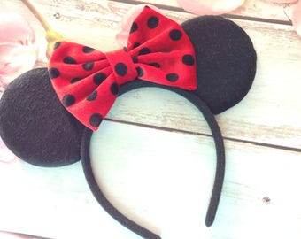 Red and Black Mouse ears headband- Big bow ears-dress up-vacation-Halloween party headband