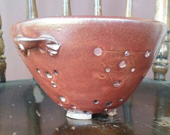 Handmade Berry Bowl Colander With Triangle Design In Golden Orange
