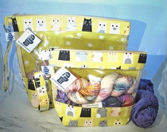 Cats, Knitting Project Bag, Zippered Project Bag, Knitting Wedge Bag, Yarn Tote Bag, Yarn Bag, Knitting bag,