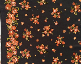 SALE : Lecien Folklore Floral Border print black FQ or more