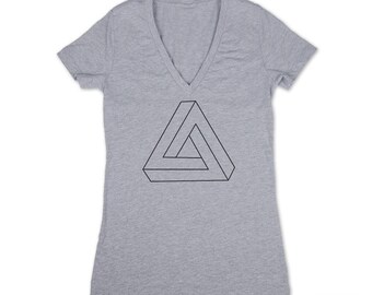IMPOSSIBLE TRIANGLE, V-Neck Tshirt, aesthetics shirt, Penrose Triangle, Sacred Geometry, geek, mystic, Geometric tee, occult, metaphysic