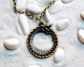 Ouroboros Serpent Pendant Snake Jewelry Uroboros Jörmungandr : Bronze Handmade Pendant with chain