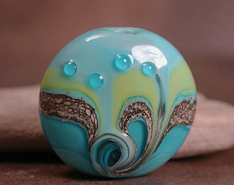 Lampwork Glass Focal Bead, Art Glass Focal, Turqoise Aqua Lime, Divine Spark Designs, SRA