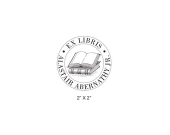 Antique Book Round Ex Libris Bookplate Rubber Stamp N01