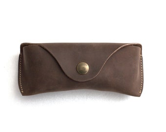 Leather Glasses case personalized universal size espresso brown