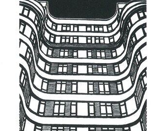 Florin Court, Charterhouse Square, London - Handprinted / Hand pulled Linocut - Edition of 250