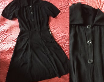 Vintage 40s Black Rayon Dress