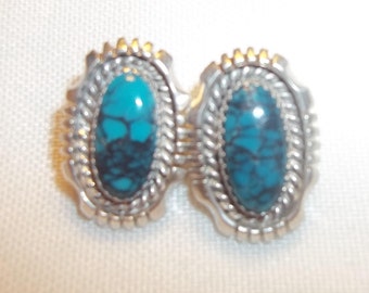 Vintage Estate Turquoise Signed LS Silver Earrings