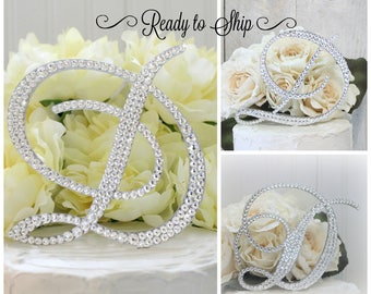 D Wedding Cake Toppers, D Monogram Cake Topper, Initial D Silver or Gold Cake Topper, letter D Cake Topper, Swarovski Crystals, Quick Ship