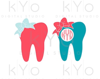 Dentist svg Tooth svg Bow svg Tooth fairy svg Tooth monogram svg SVG Png Studio3 Dxf Commercial use svg for Cricut Silhouette files