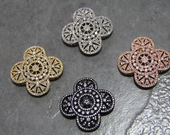 CZ Micro Pave 38mm Hollow Flower Beads