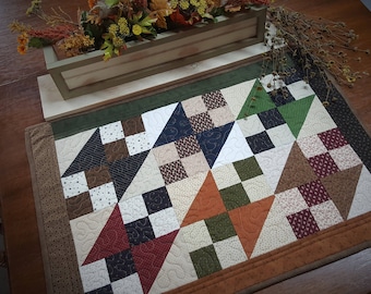 Quilted Table Topper, Country Table Topper, Patchwork Table Topper, Handmade, Primitive, Quilted Table Runner