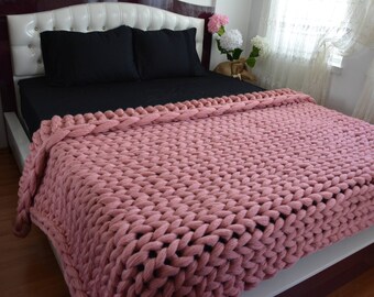Chunky knit blanket, Lap Blanket, Chunky knit throw, Chunky knit Mohair Blanket, Extraordinary gift, Chunky blanket,Cover Bedspread, Powder