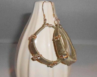 Fabric Wide Hoop Earrings with Crystals