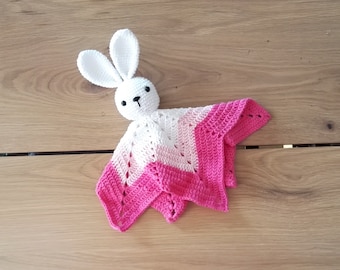 Crochet security blanket - bunny - rabbit - lovey - toddler toy - snuggle - newborn - safety blanket - pink lovey - woodland - baby toy