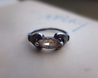 Edwardian Silver Ring, Size 6, Stylised Claddagh, Promise Jewelry, Love Token, Engagement Jewelry, Silver Antique, Faux Citrine, I love U