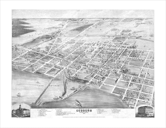 Cobourg Ontario In 1874 Panoramic Birds Eye View Map By