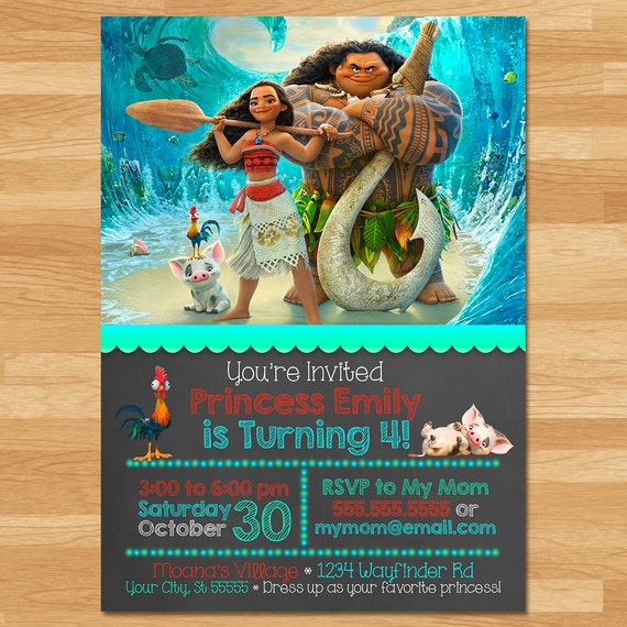 Moana Invitation Chalkboard Moana Invite Disney Princess