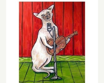 cat art - Siamese Cat Singer Songwriter Art Print, cat gifts, gift