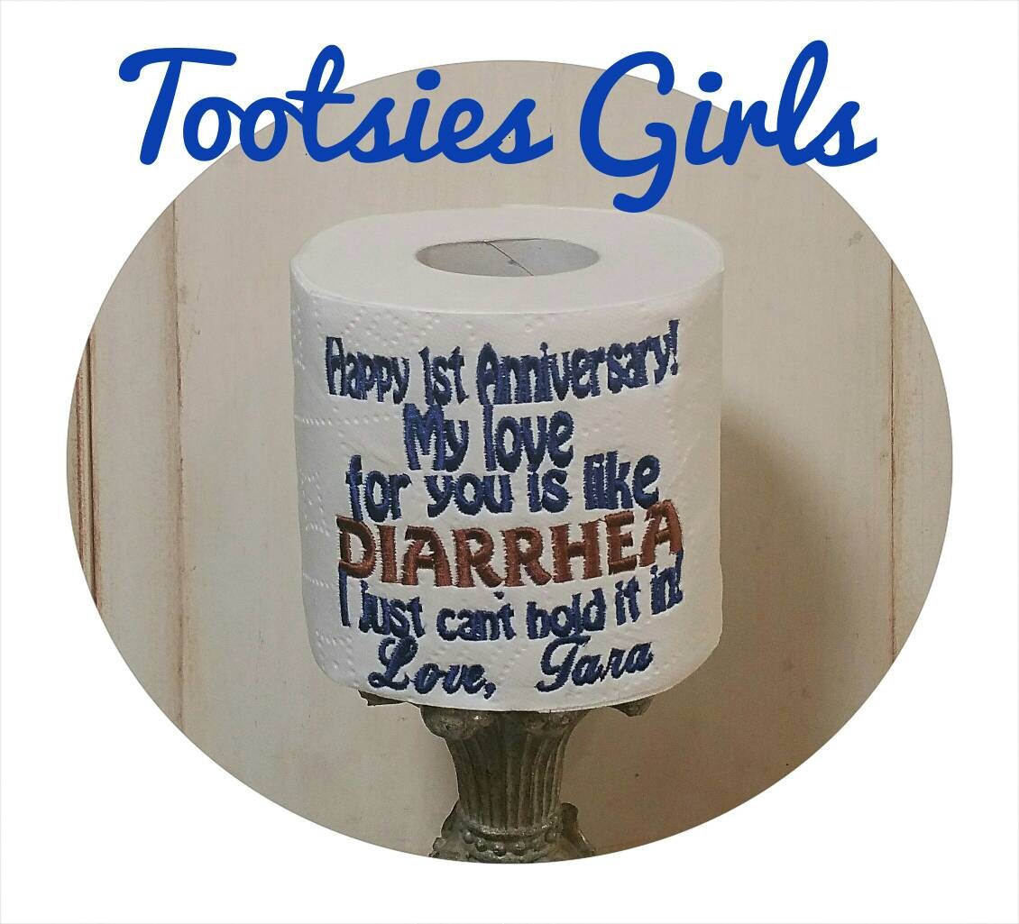 Happy 1st Anniversary Diarrhea Joke Embroidered Toilet Paper Happy 1st Anniversary Diarrhea Joke Embroidered Toilet Paper